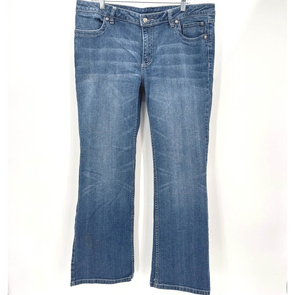 Harley Davidson Women Bootcut Jeans Embellished Pockets Blue Denim Size